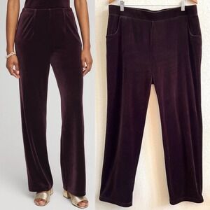 Chicos Zenergy Velour Jogger Pants Dark Brown Pull On Elastic Waist Size 2 Large